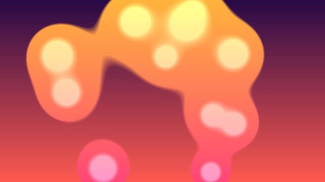 Lava lamp liquid blobs loop, glowing orange and pink metaball bubbles rising and merging on purple gradient, retro groovy fluid abstract background