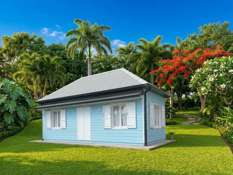 Maison.cr&eacute;ole dans un jardin tropical 