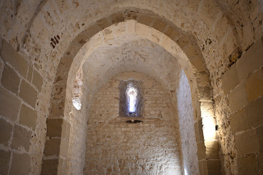 Medieval Arabesque Vaulted Archway with Arrowslit Window, Qaitbay Citadel, Alexandria, Egypt