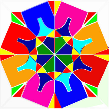 A colorful, circular, and ten-pointed star ornament Five Set Geometric pattern 