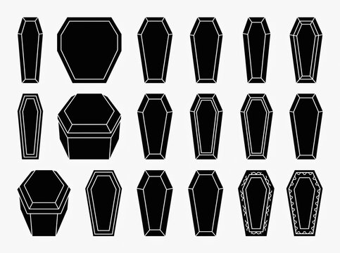  Set of 20 black coffin silhouettes for Halloween and gothic design.