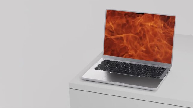 Laptop Displaying Abstract Orange Fluid Art on Screen