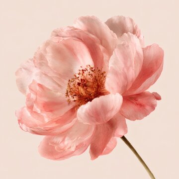 Delicate pale pink hydrangea flower cluster with soft layered petals and green leaves, isolated on a clean white background.