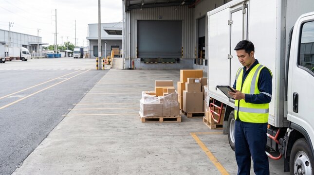 Logistics Worker Managing Digital Delivery Operations