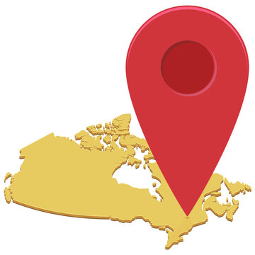 3D illustration of Canadian travel destination, geolocation, tourism point of interest, and navigation with map pin (cut out)