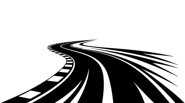 Curved asphalt road vector graphic with sharp racing turns