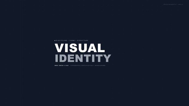 Swiss modernist graphic design title sequence featuring bold white typography on dark grid background texture
