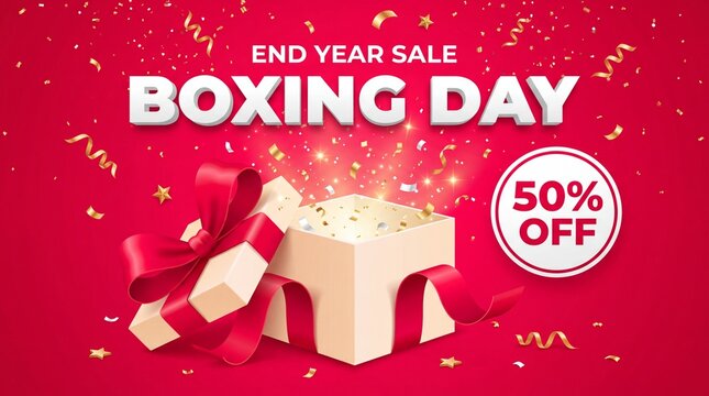 Festive boxing day end of year sale promotion with gift box