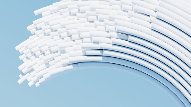 3D Abstract Architecture Background with Parametric Wave Canopy and Modern Blue Slats Ribs Interior Render