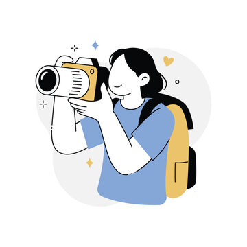 Woman Taking Photo at Scenic Viewpoint, Travel Photography Vector Illustration