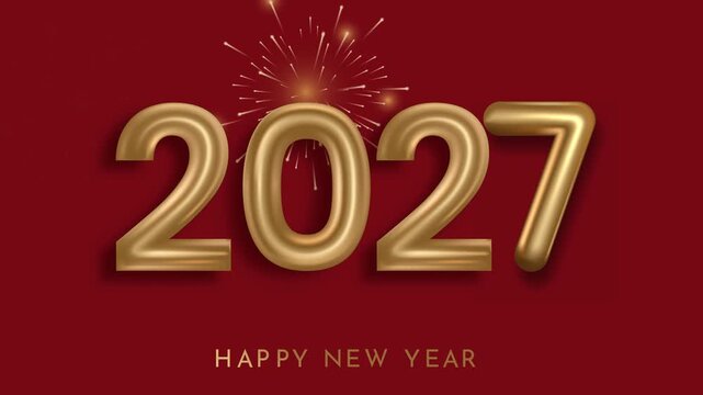 Happy 2027 New Year and Christmas Celebration with Festive Ornament and Elegant Holiday 4K Motion Graphics Animation