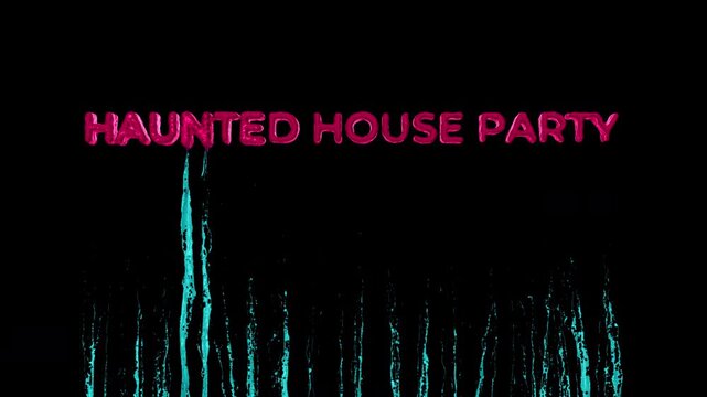 Halloween Liquid Text Transition to Haunted House Party on Transparent Background