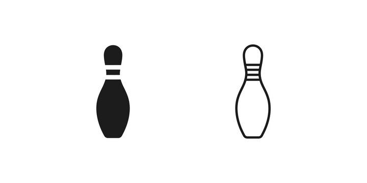 Bowling pin black silhouette and linear vector icon set for sports design.
