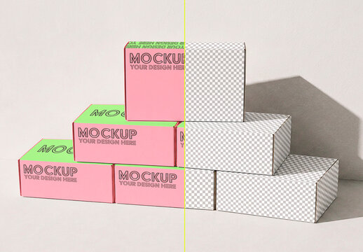 Pyramid Stacked Cardboard Box Mockup
