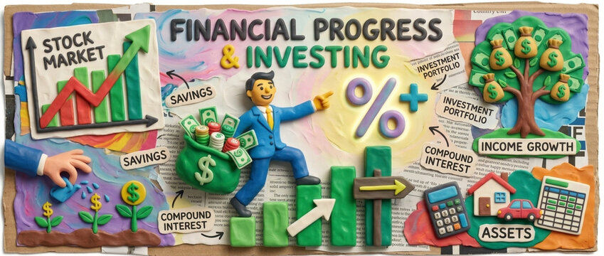 Claymation Financial Progress and Investing Stock Market Growth Savings Income Assets