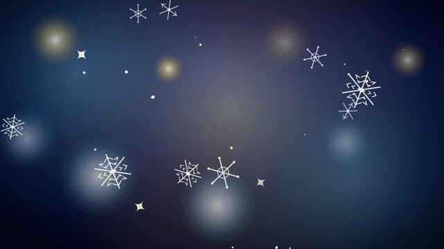 Animated white snowflakes falling on a dark blue winter holiday background loop