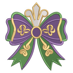 Mardi Gras Fleur de Lis Bow with Purple Green and Gold Decorative Ribbon Illustration © DUNG NGUYEN HUU