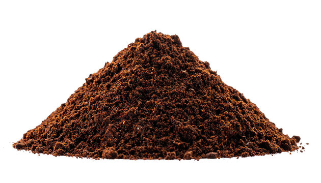 A neat mound of freshly ground coffee, isolated on transparent background