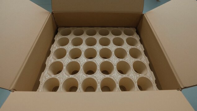 A cardboard box with numerous holes and damage