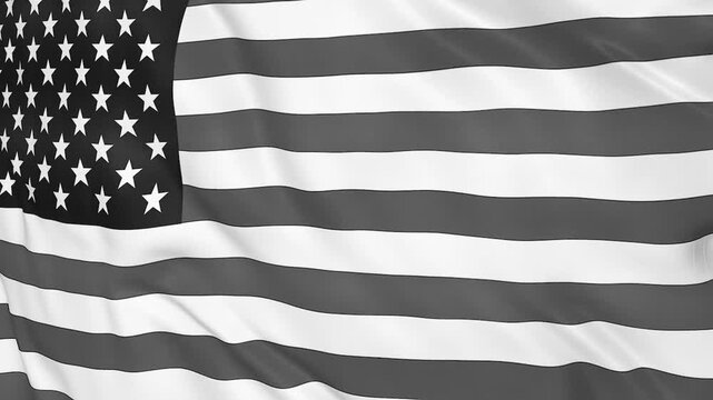 Grayscale black and white american flag waving fabric texture background