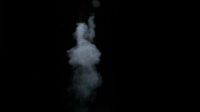White smoke or dust explosion puff isolated on black background