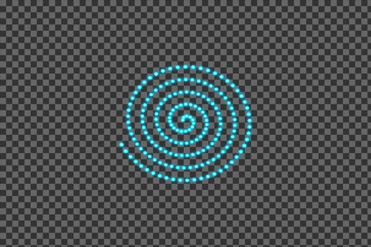 Blue neon dot matrix spiral glowing circle swirl vortex isolated PNG