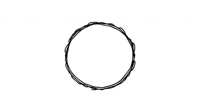 Circle Frame For Highlighting And Framing Content Wiggle Doodle Animation With Alpha Channel. Hand-Drawn Ring And Outline Border, Transparent Background. 4K Loop Hand Drawn Icon.