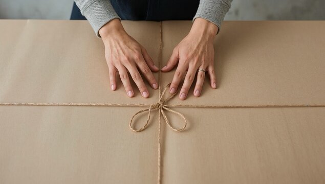 A person holding a box wrapped in twine, perfect for e-commerce, gift wrapping, or packaging illustrations
