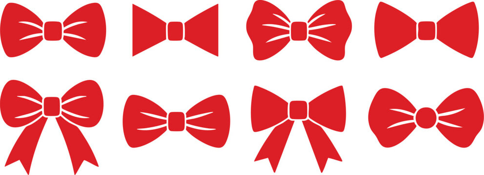 Red Decorative Bow Ribbon Icons Set Vector Illustration