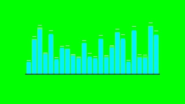 Design Audio Frequency Spectrum Analyzer Cyan Equalizer Bars on Green Screen for Commercial Media Campaign and Clean Technology