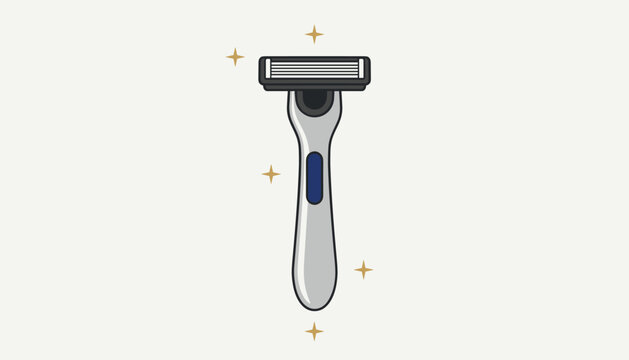 Shaving razor vector icon with sparkling stars showcasing personal hygiene, grooming, and barber care.