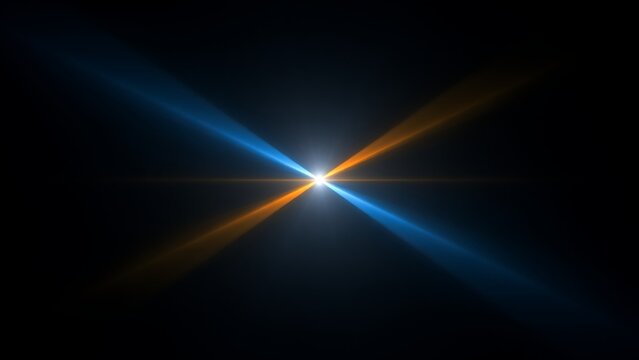 Abstract background with bright lens flare light beams and cinematic orange and blue rays