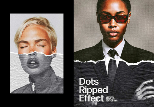 Vertical Dots Ripped Effect For Poster And Print Design