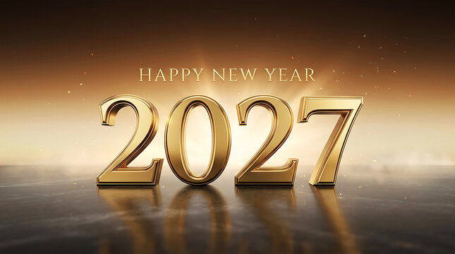 Golden three dimensional rendering of the year two thousand twenty seven numbers