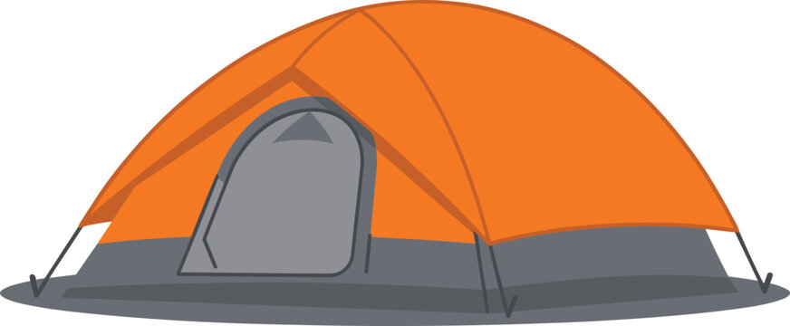 Outdoor camping dome tent displaying an orange waterproof rainfly and grey structure designed for wilderness shelter.