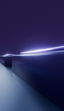 Abstract shiny black rectangular blocks with glowing blue edges