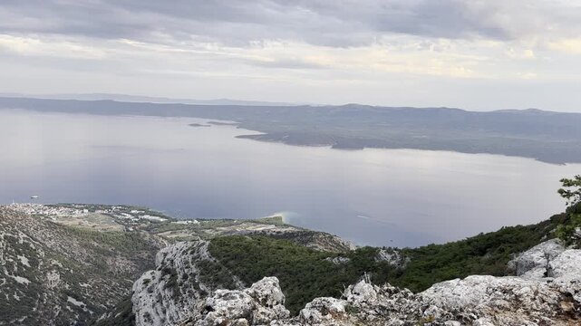 Sunset View of Hvar Island, Bol and Zlatni Rat from Vidova Gora, Brac, Croatia