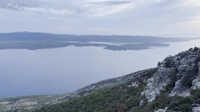 Sunset View of Hvar Island, Bol and Zlatni Rat from Vidova Gora, Brac, Croatia