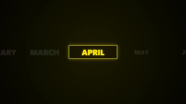 Calendar month april is highlighted within a glowing rectangular border on a dark rotational timeline background.
