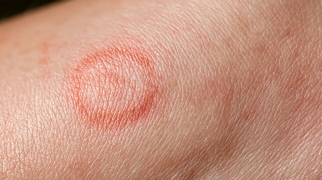 Elegant photo of Close up of a ringworm fungal skin infection on a person's arm. Useful for medical diagnosis and dermatology healthcare education.