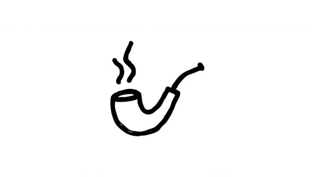 Smoking Pipe For Tobacco Use And Relaxation Hand-Drawn Doodle Animation On Transparent Background. Tobacco Pipe And Smoking Habit Symbol. Seamless Animated Icon. 4K Video Overlay Element.