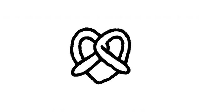 Pretzel For Bakery Menus And Snack Branding Hand Drawn Doodle Animation. Twisted Bread And German Cuisine Symbol. Food Packaging Accent. 4K Loop With Alpha Channel.