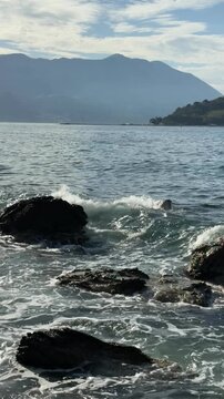 Calm Clear Sea Water Gently Washing Around Shallow Coastal Rocks