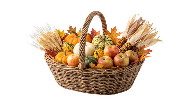 Wicker basket filled with autumn harvest vegetables