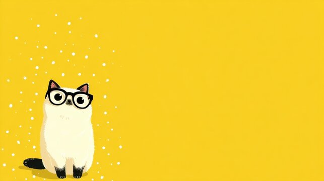 Cat with Glasses on Yellow Background