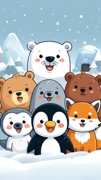 Arctic Wildlife Gathering in Snowy Landscape