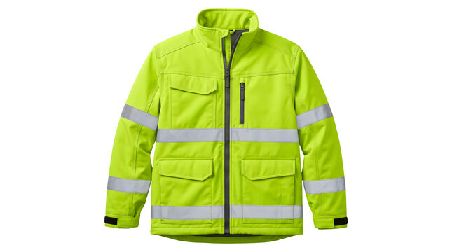 High-visibility yellow safety jacket with reflective stripes, neon workwear coat for construction and road workers, protective hi-vis apparel