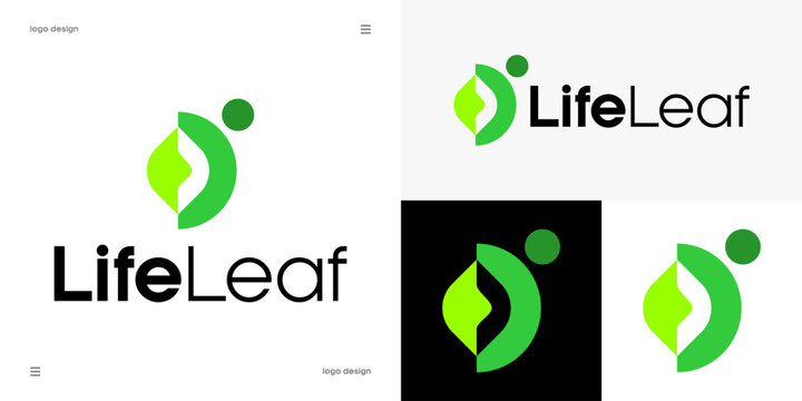 life leaf logo design, natural wellness, human vitality, organic healthcare, community wellbeing and eco lifestyle concept, abstract human figure forming a leaf, vector