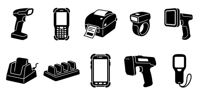 Warehouse inventory scanners label printers and charging docks