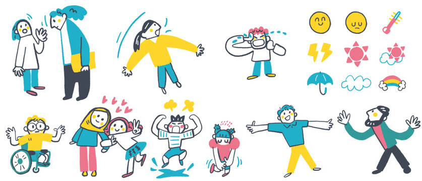 子どもたちの様々な気持ちとサポート 社会性と情動の学習に使えるパーツセット 天気と温度計のアイコン付き
